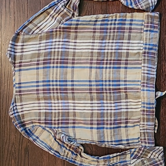 Sundance Willow Plaid Cotton V-neck Tie Knot Waist Popover Blouse Top Wmns XL - Picture 10 of 12